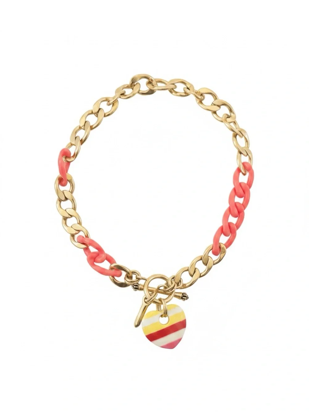 Juicy Couture Gold and Coral Chain Choker with Striped Heart Charm HTF